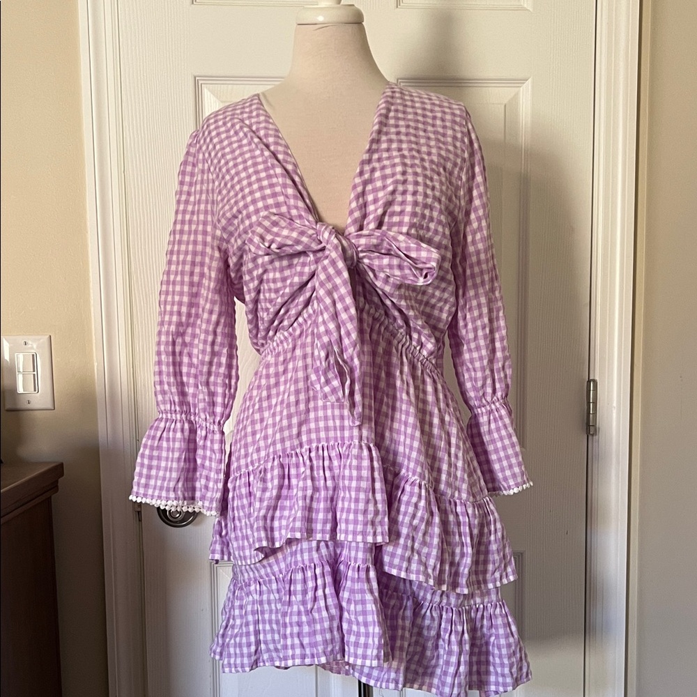 Purple Gingham Mini Dress